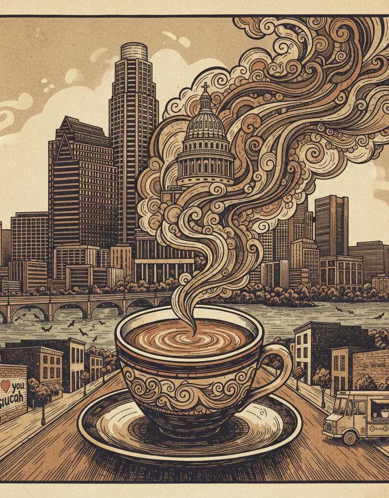 Editorial illustration: TRADE YOUR EXISTENTIAL DREAD FOR CAFFEINE AND CARDAMOM AT SOUNDRA ROASTERY & CHAI