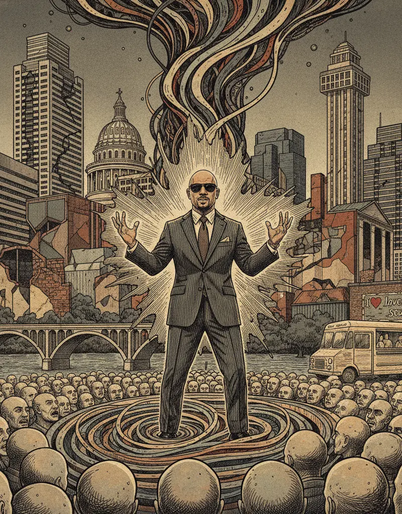 Editorial illustration: PITBULL TO STAGE MASSIVE BALDNESS EVENT IN LONDON, PROVING EXISTENTIAL DREAD IS GLOBAL
