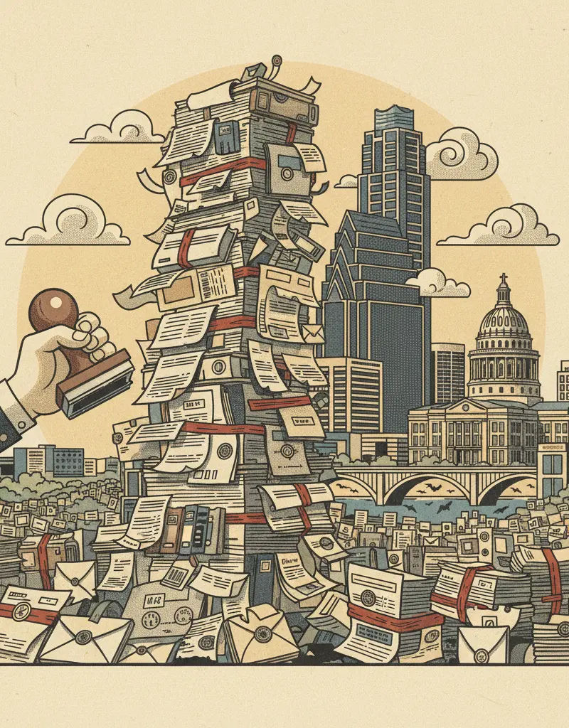 Editorial illustration: THE BORDER WALL: NOW WITH EXTRA BUREAUCRACY