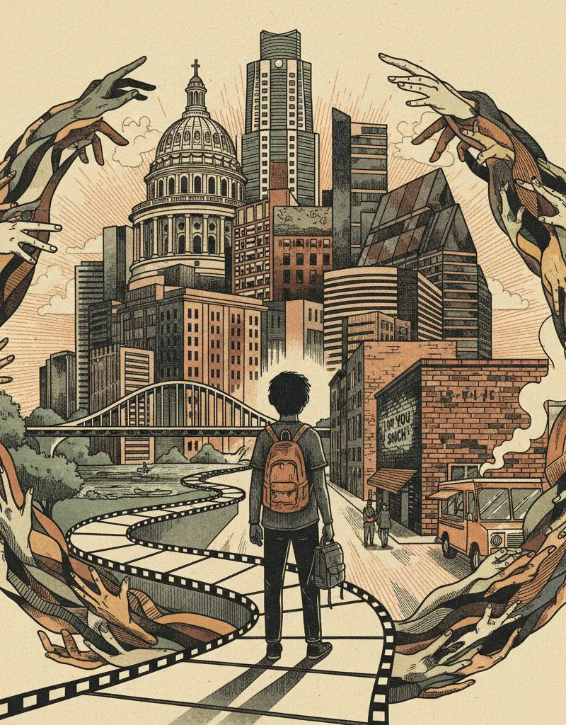 Editorial illustration: TEEN'S QUEST FOR A FOREVER HOME: A REALITY SHOW MORE REAL THAN REALITY ITSELF