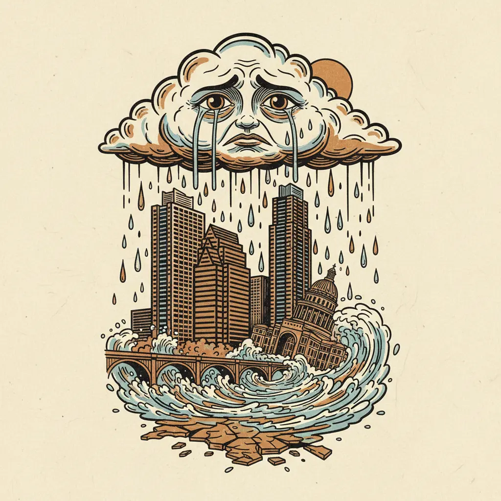 Editorial illustration: THE SKY IS SOBBING: PREPARE FOR THE INEVITABLE