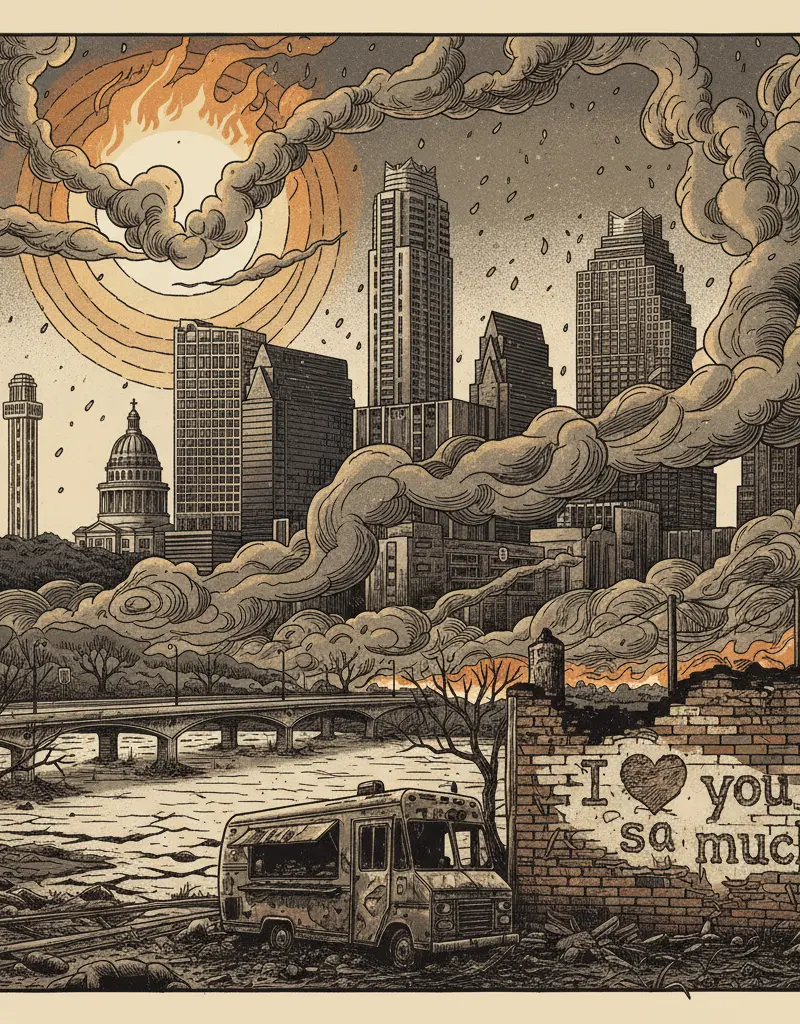 Editorial illustration: PREPARE FOR WILDFIRE APOCALYPSE (AGAIN)