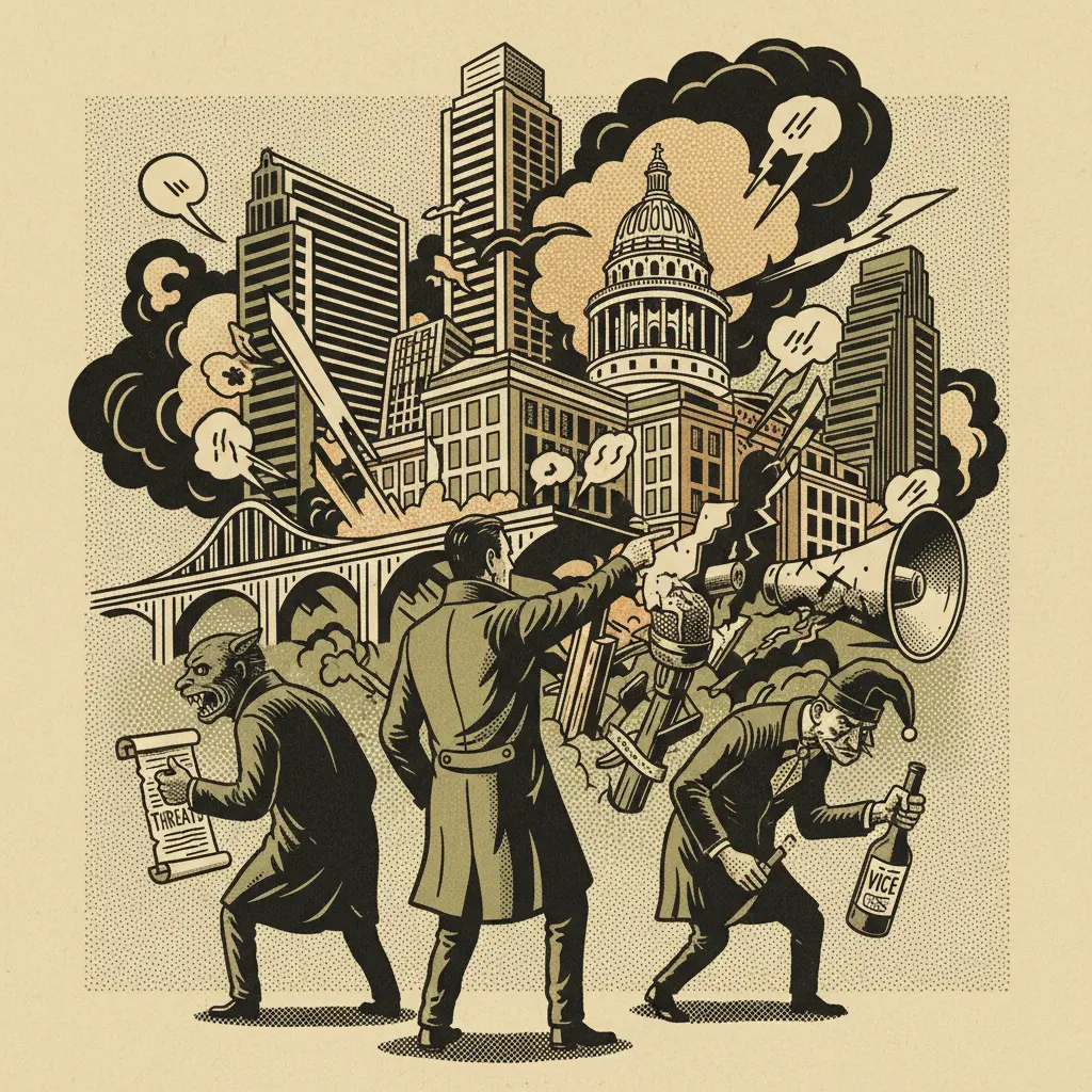 Editorial illustration: THREATS, VICE PRESIDENTS, AND THE END OF CIVIL DISCOURSE