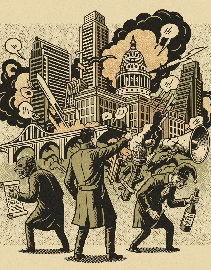 Editorial illustration: THREATS, VICE PRESIDENTS, AND THE END OF CIVIL DISCOURSE