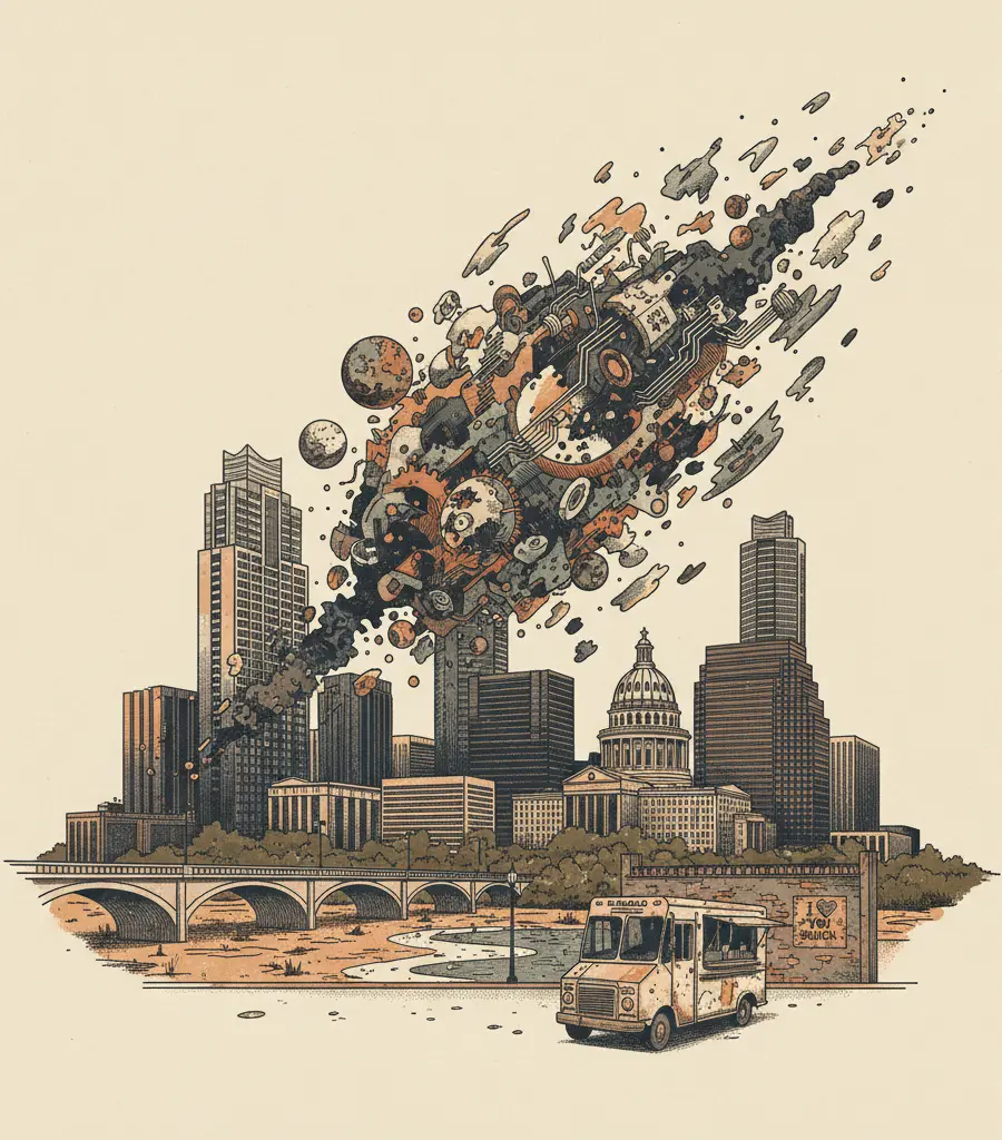 Editorial illustration: 2026: THE YEAR THE UNIVERSE OFFICIALLY RUNS OUT OF IDEAS