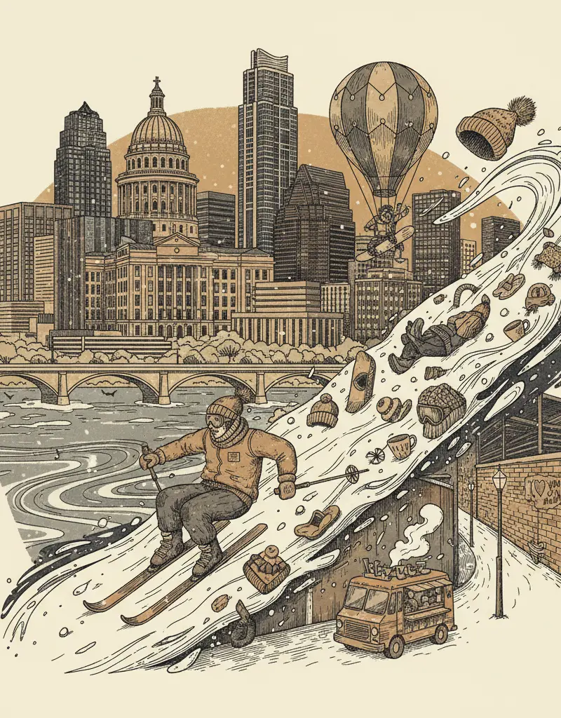 Editorial illustration: SLIDING INTO OBSCURITY: A GUIDE TO WINTER SPORTS YOU'LL FORGET BY SPRING