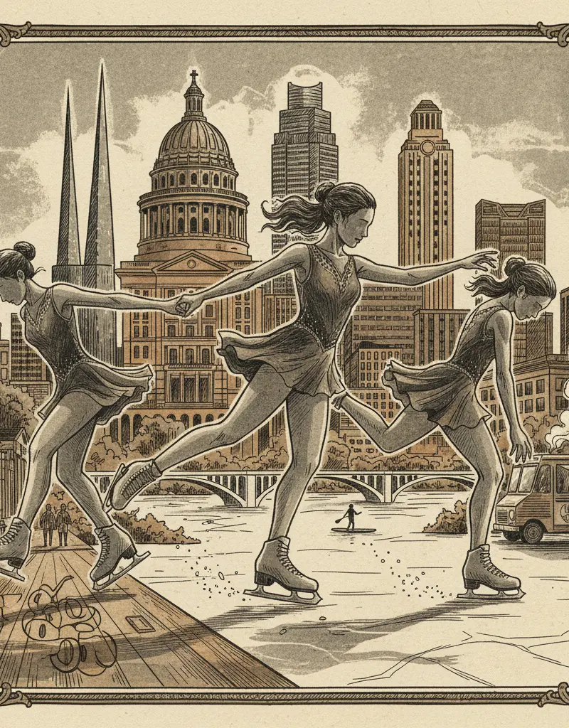 Editorial illustration: ALYSA LIU RETIRES FROM GLITTER AND ICE: A TRAGEDY IN THREE LUTZ