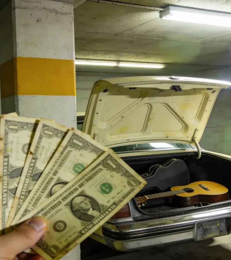 Editorial illustration: DOWNTOWN PARKING: MUSICIANS GET A FLAT $5 PARK & PLAY RATE