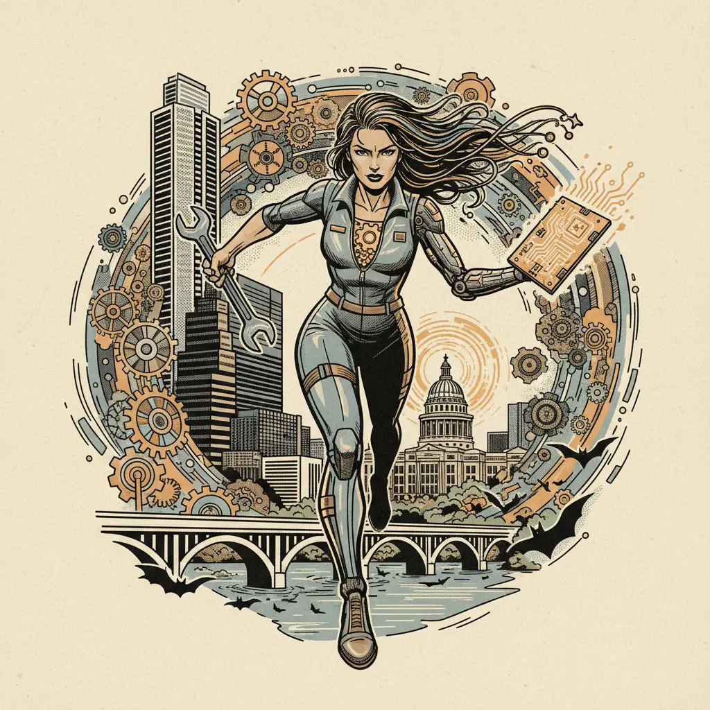Editorial illustration: BIONIC WOMAN RETURNS FOR MORE UPGRADES