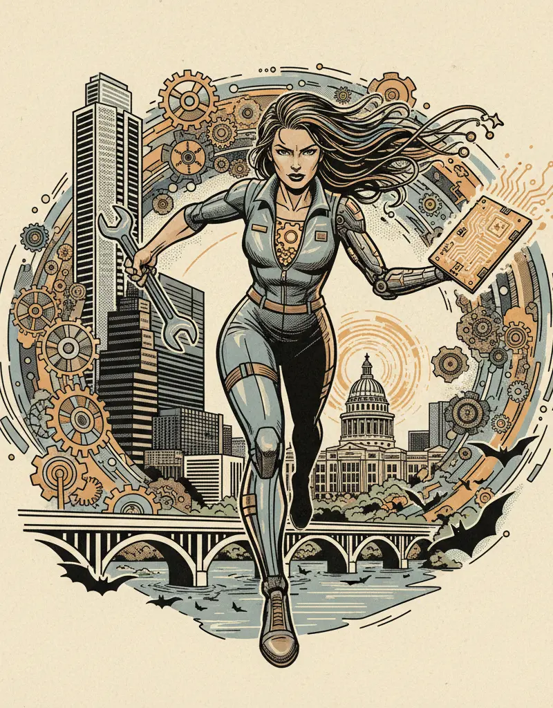 Editorial illustration: BIONIC WOMAN RETURNS FOR MORE UPGRADES