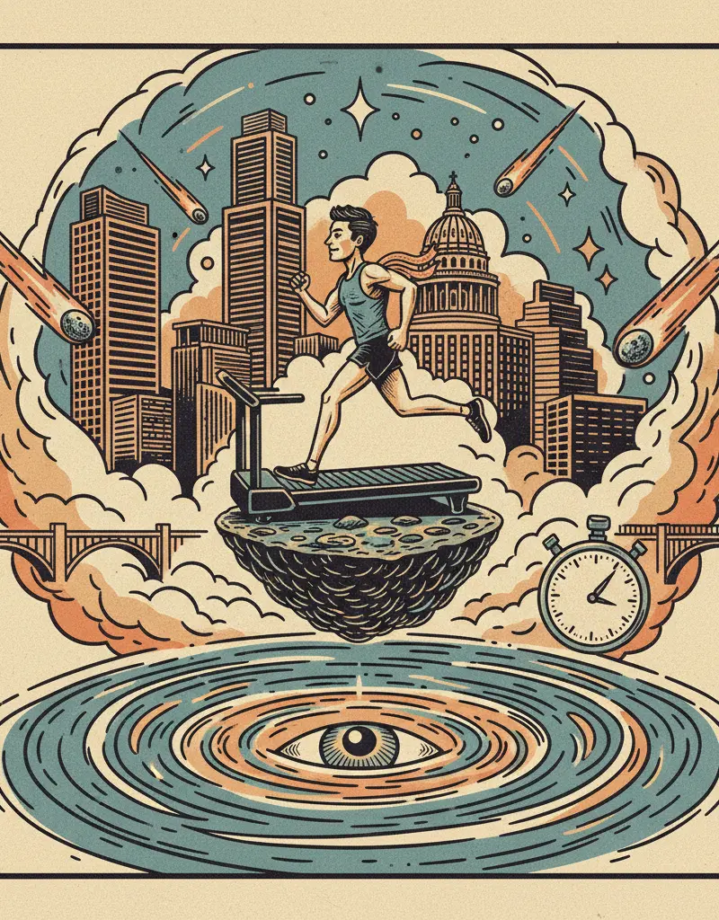 Editorial illustration: THE UNIVERSE DOESN'T CARE ABOUT YOUR PERSONAL BEST