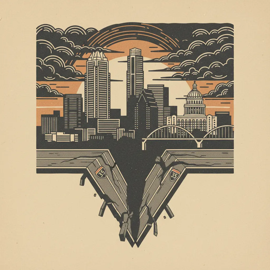 Editorial illustration: I-35 FRONTAGE ROAD CLOSURE: THE END IS NIGH(T)
