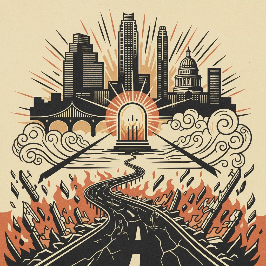 Editorial illustration: A BEACON OF HOPE ON THE HIGHWAY TO HELL