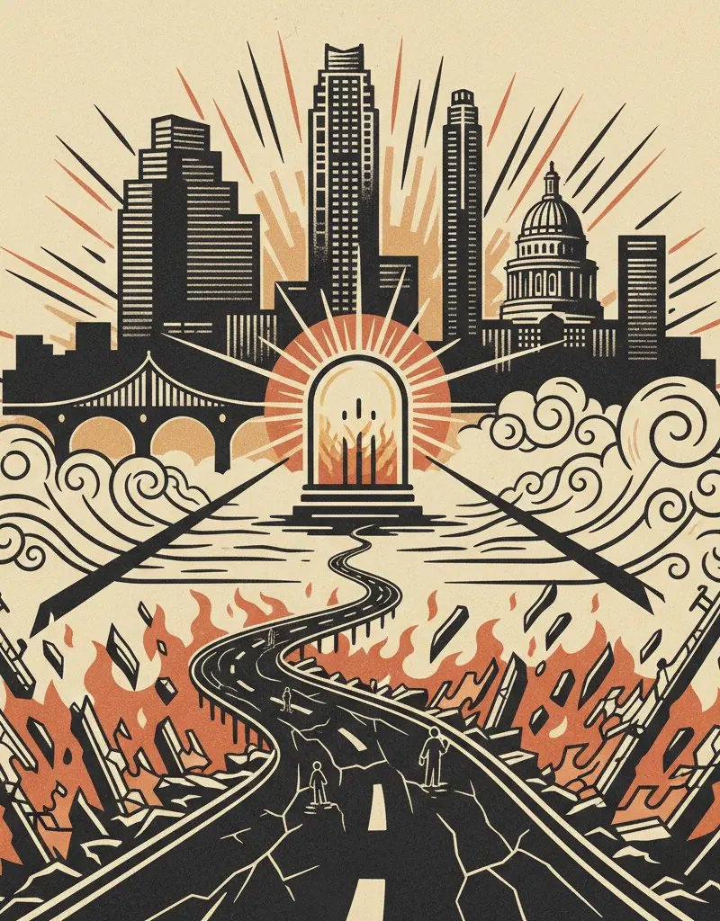 Editorial illustration: A BEACON OF HOPE ON THE HIGHWAY TO HELL