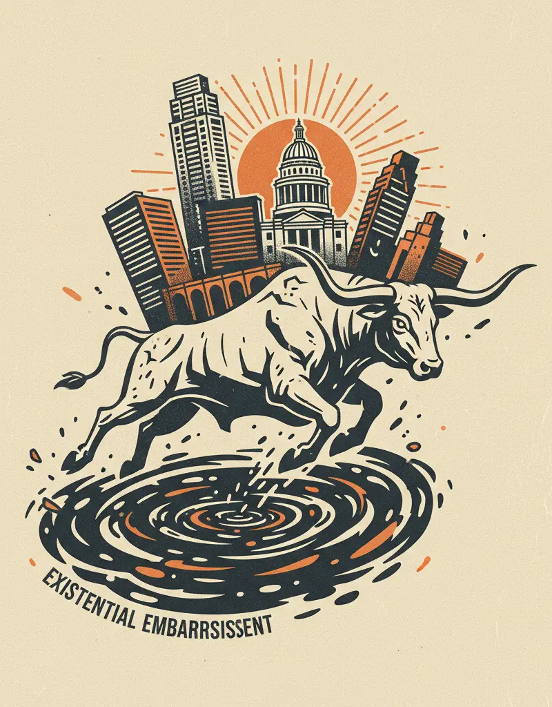 Editorial illustration: THE LONGHORNS ESCAPE EXISTENTIAL EMBARRASSMENT