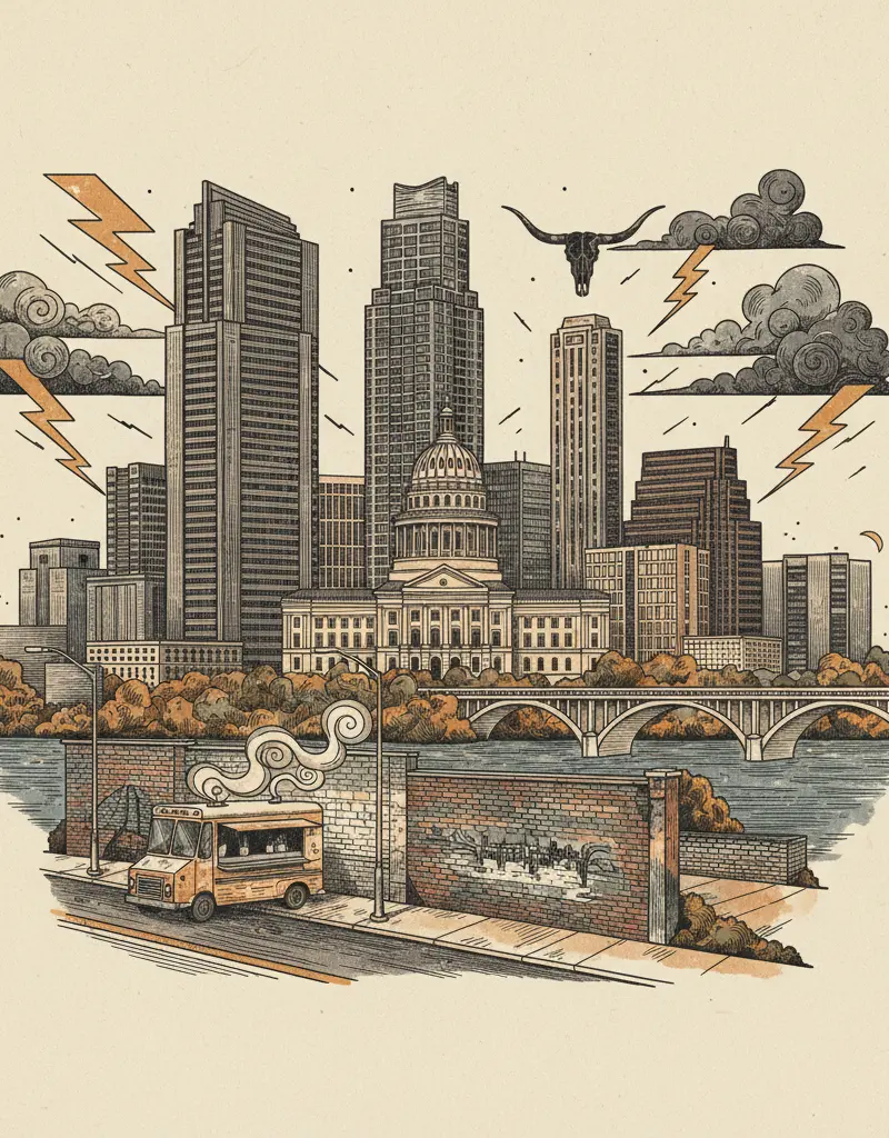 Editorial illustration: TEXAS: OFFICIALLY THE STATE MOST LIKELY TO BE SMITED BY GOD (PROBABLY)