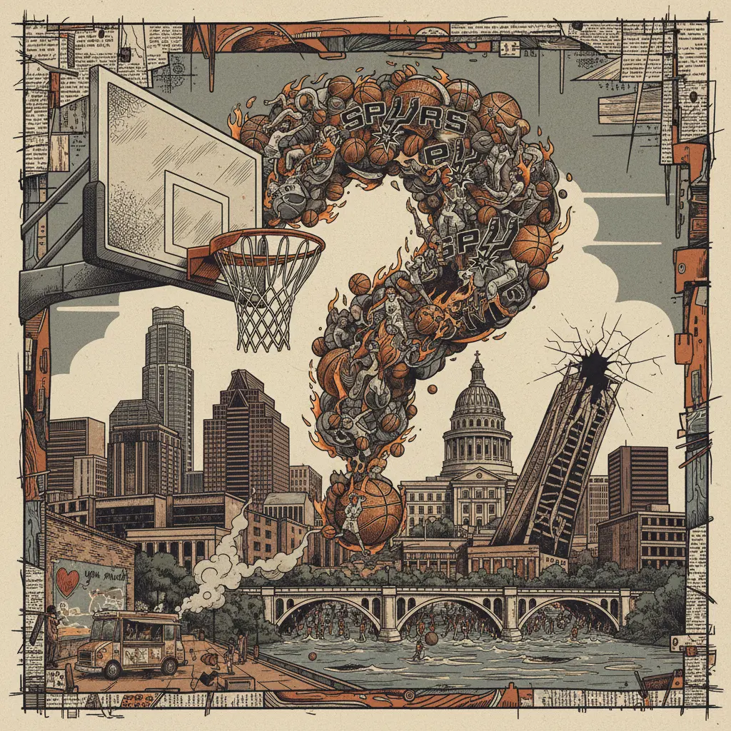 Editorial illustration: AUSTIN GETS SPURS FEVER. IS THIS A CRY FOR HELP?