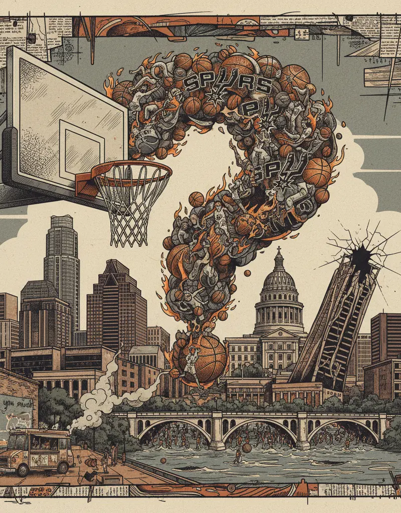 Editorial illustration: AUSTIN GETS SPURS FEVER. IS THIS A CRY FOR HELP?