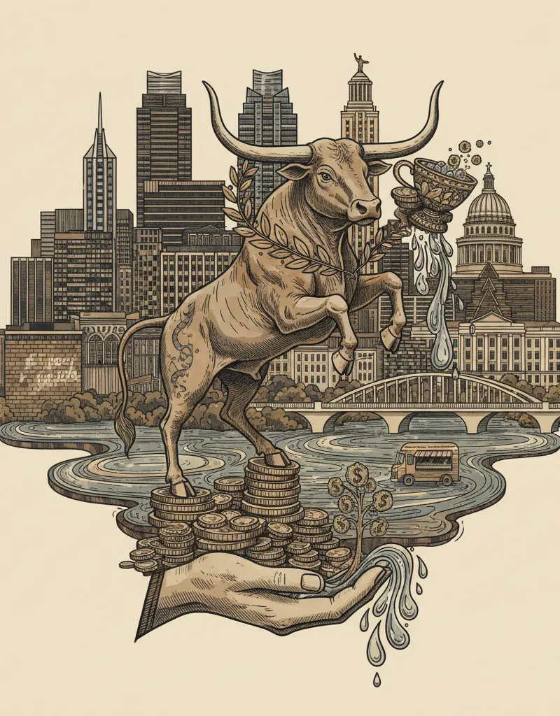 Editorial illustration: TEXAS WINS THE GOVERNOR'S CUP: CELEBRATE ECONOMIC GROWTH WHILE SIPPING TAP WATER