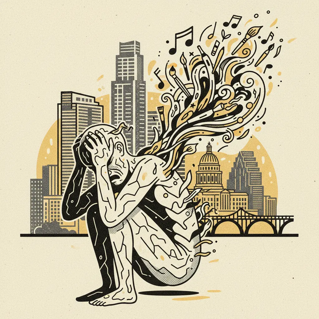 Editorial illustration: LIFE IS PAIN, ART IS DISTRACTION