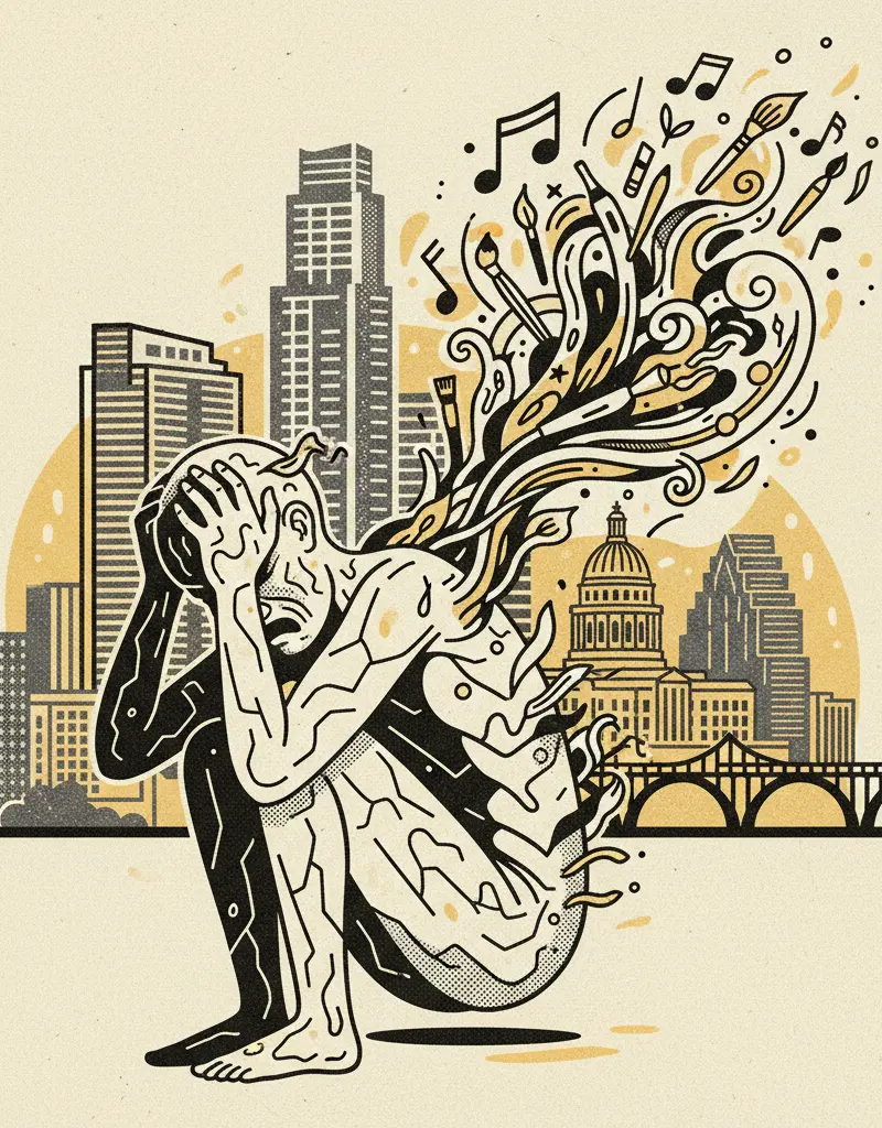 Editorial illustration: LIFE IS PAIN, ART IS DISTRACTION