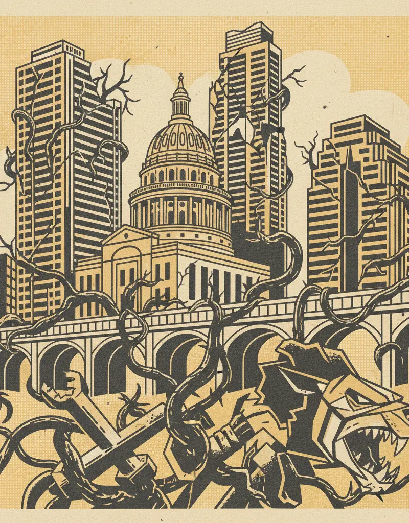 Editorial illustration: VIOLENCE FINDS A WAY