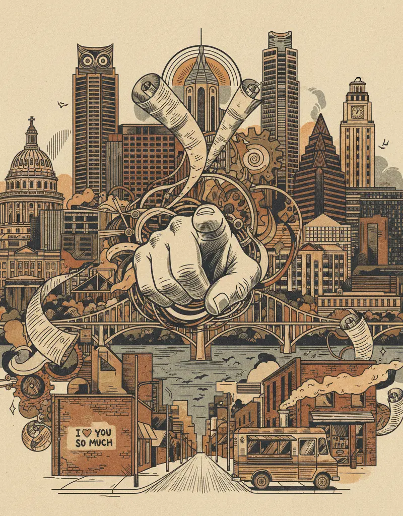 Editorial illustration: THE AUSTIN CHRONICLE WANTS *YOU* TO APPLY FOR THINGS BEFORE YOU DIE