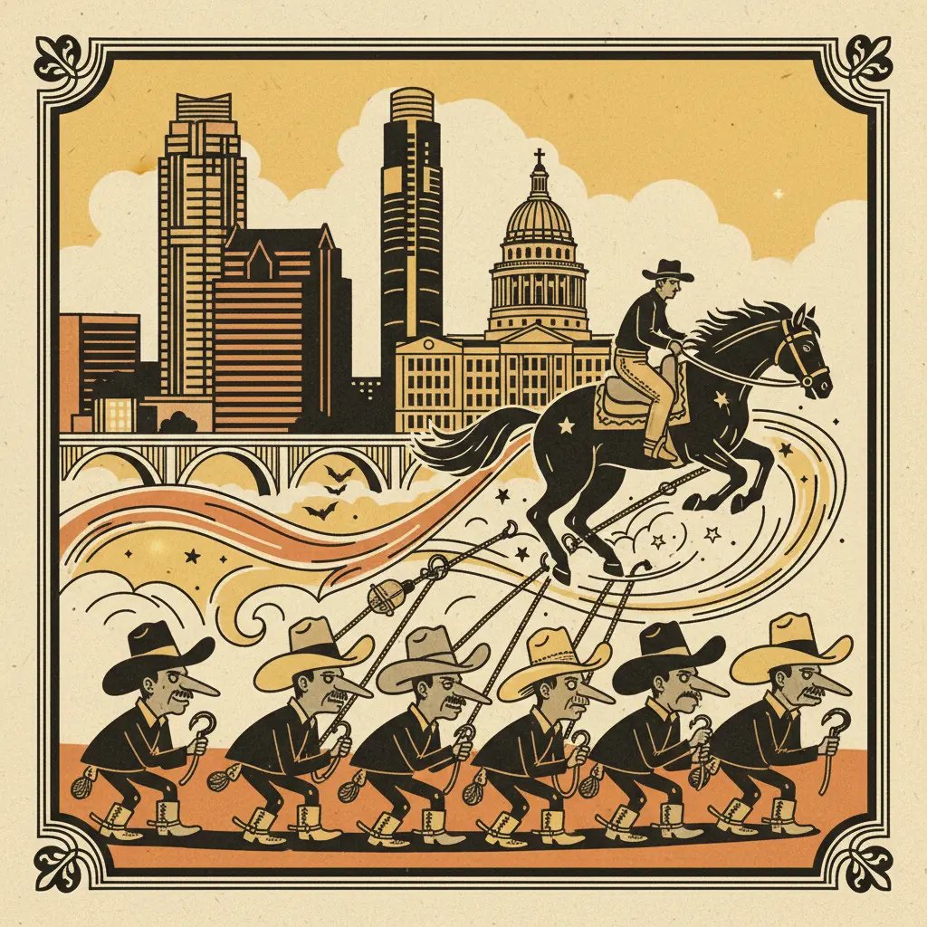 Editorial illustration: SCAMMERS TRY TO RIDE THE HOUSTON RODEO'S COATTAILS