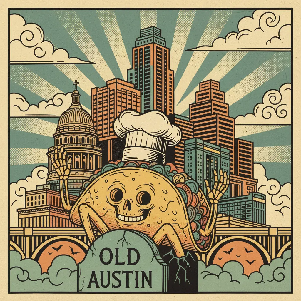 Editorial illustration: ANOTHER TACO JOINT RISES FROM THE GRAVE OF OLD AUSTIN