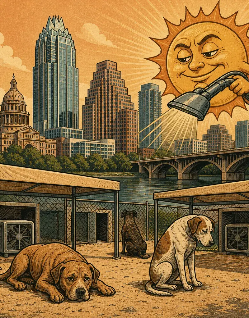 CITY STEALS THE SUN'S JOB, TOO HOT TO SUIT: TWO OF SIX DOG RUNS AT AUSTIN ANIMAL CENTER LOSE AC — FOSTERS NEEDED, AUSTIN ANIMAL SERVICES SAYS