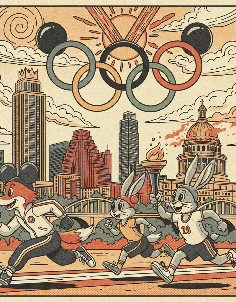 Editorial illustration: FURRY BAIT: THE OLYMPICS GO FULL DISNEY