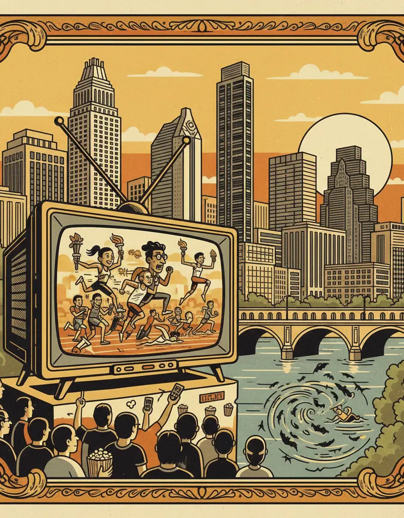Editorial illustration: THE OLYMPICS: A REALITY SHOW WITH ACTUAL STAKES