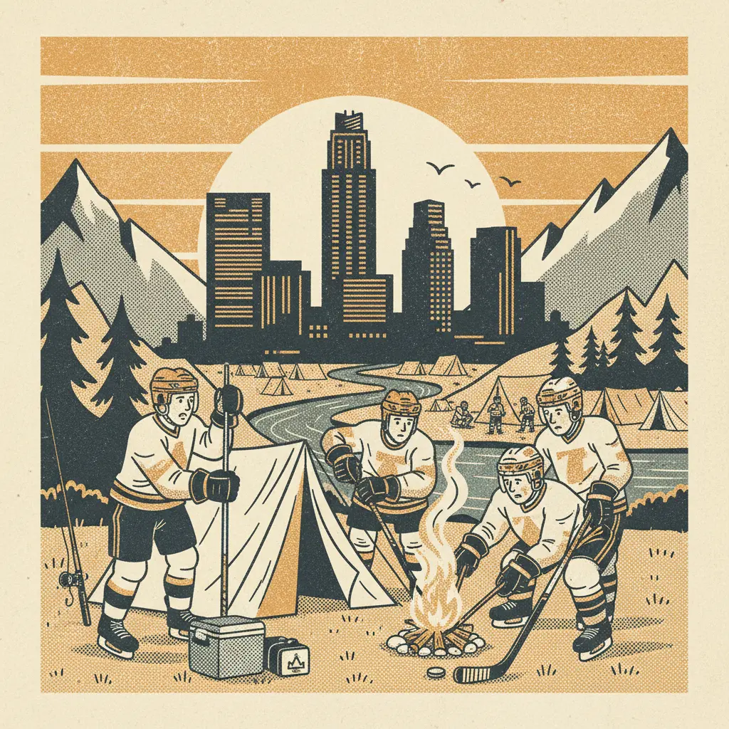Editorial illustration: HOCKEY PLAYERS ARE APPARENTLY CAMPING?