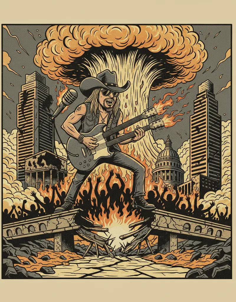 Editorial illustration: KID ROCK HEADLINES THE APOCALYPSE