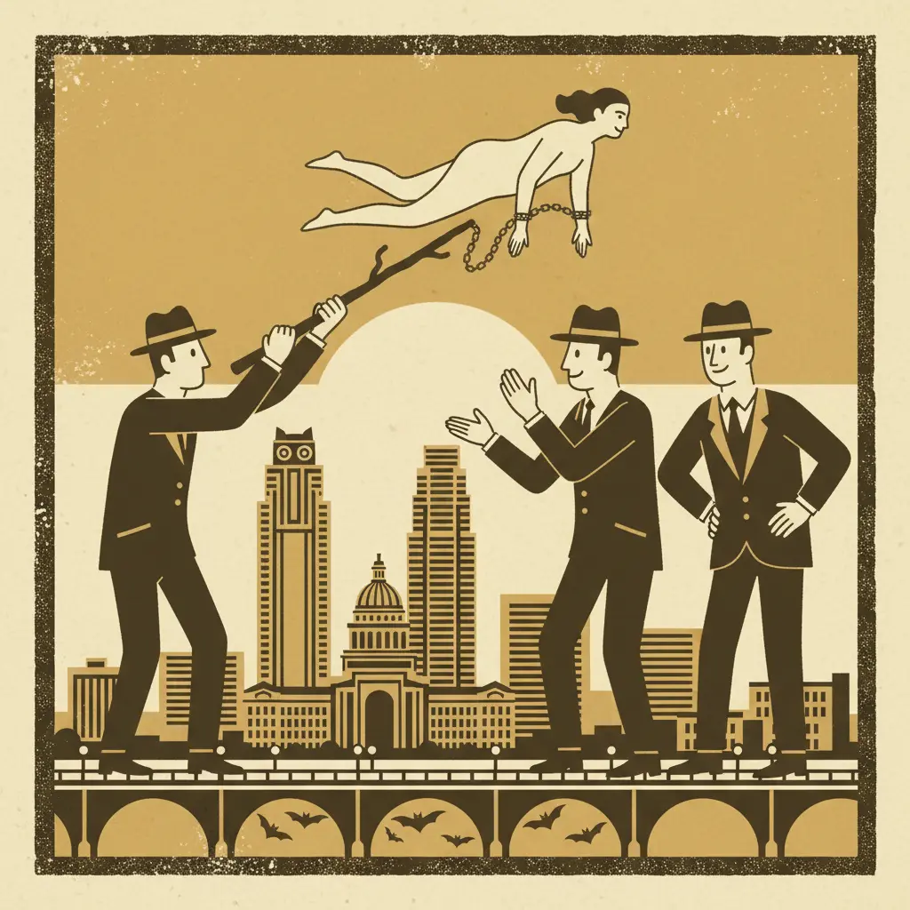 Editorial illustration: THEY'RE PLAYING KEEP-AWAY WITH A WOMAN'S FREEDOM