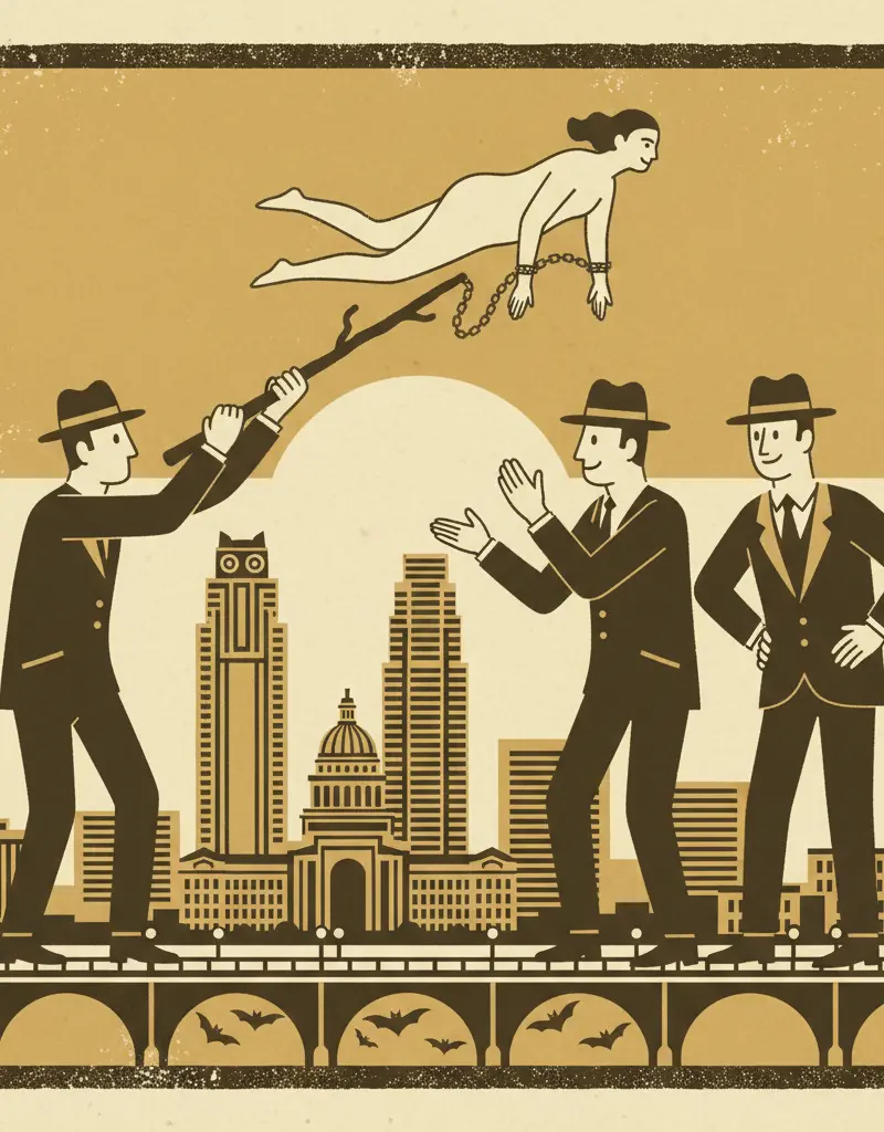 Editorial illustration: THEY'RE PLAYING KEEP-AWAY WITH A WOMAN'S FREEDOM