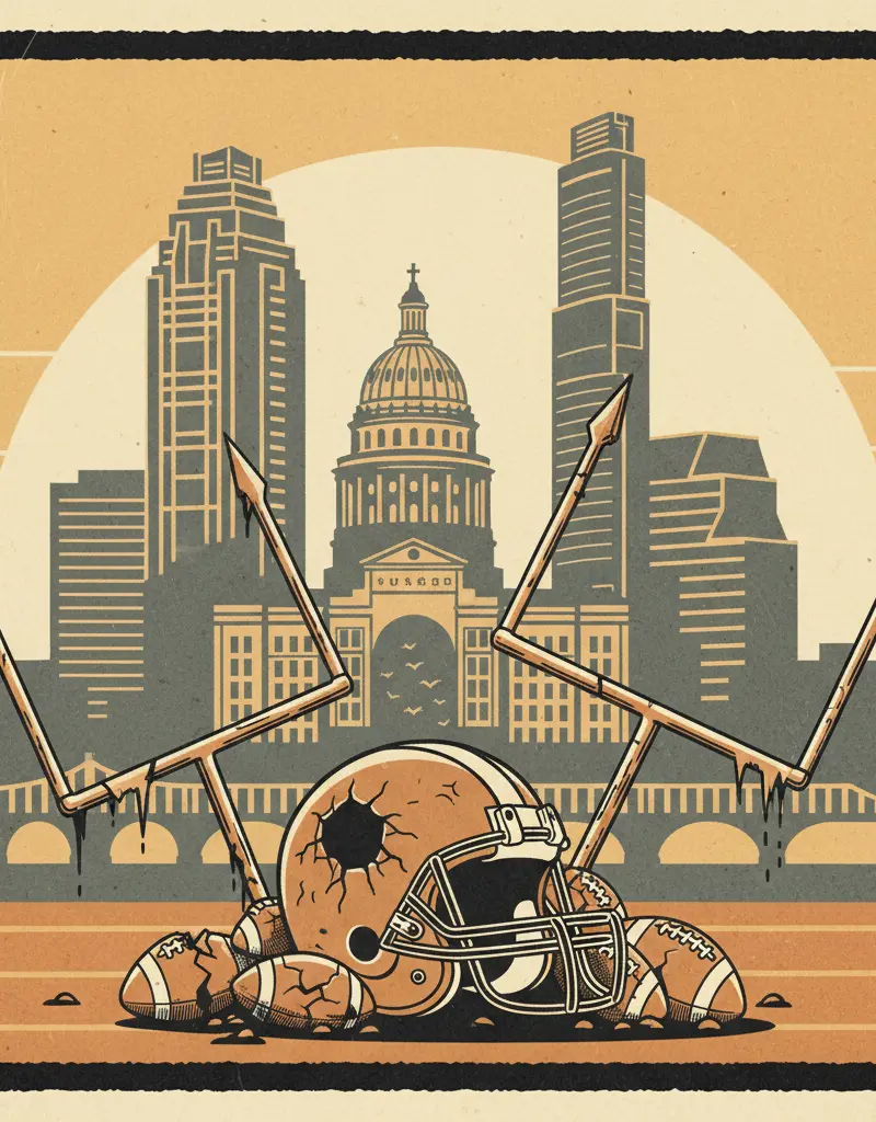 Editorial illustration: SUPER BOWL 60: WHEN OFFENSE GOES TO DIE