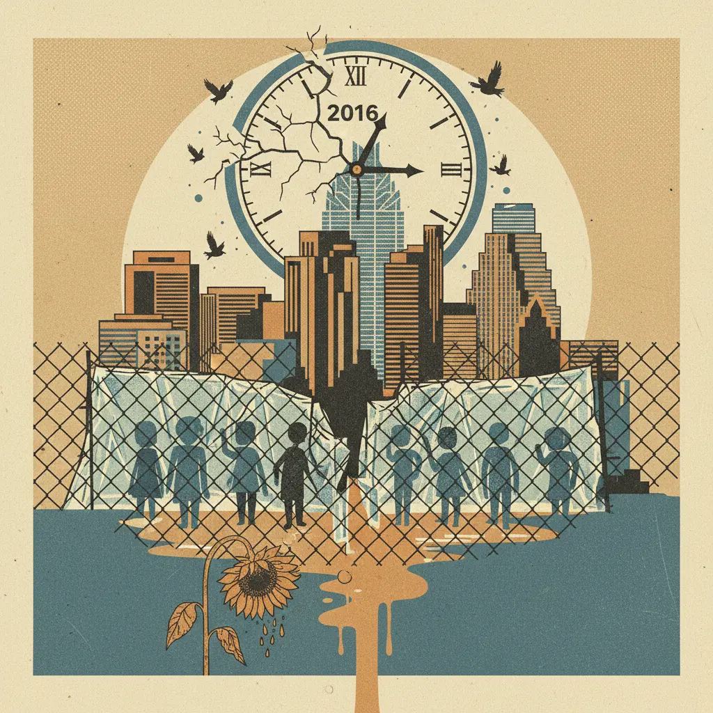 Editorial illustration: ICE DETENTION OF MINORS IN AUSTIN SPIKES: BECAUSE HOPE DIED IN 2016