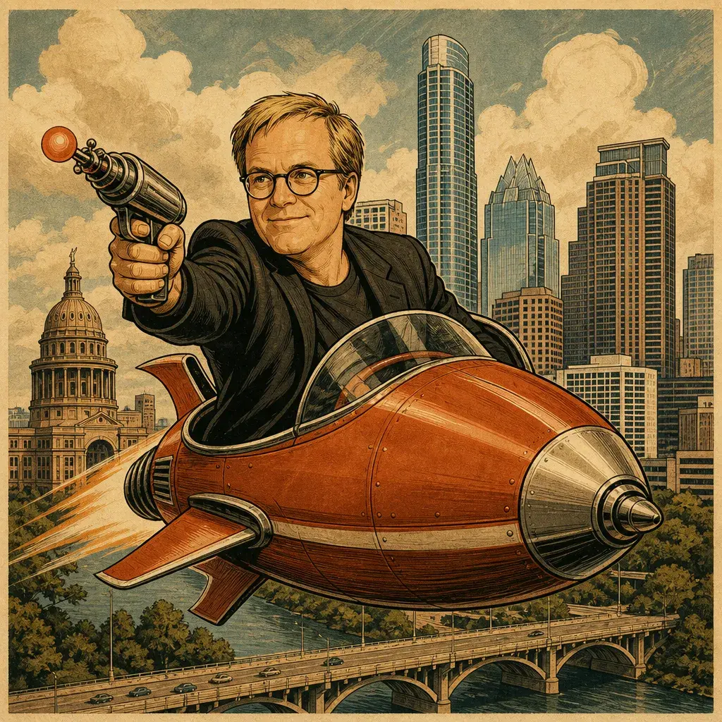 Editorial illustration: BRAD BIRD FLIES HIS RAY GUNN INTO AUSTIN — AUSTIN FILM FESTIVAL RUNS OCT. 29–NOV. 5