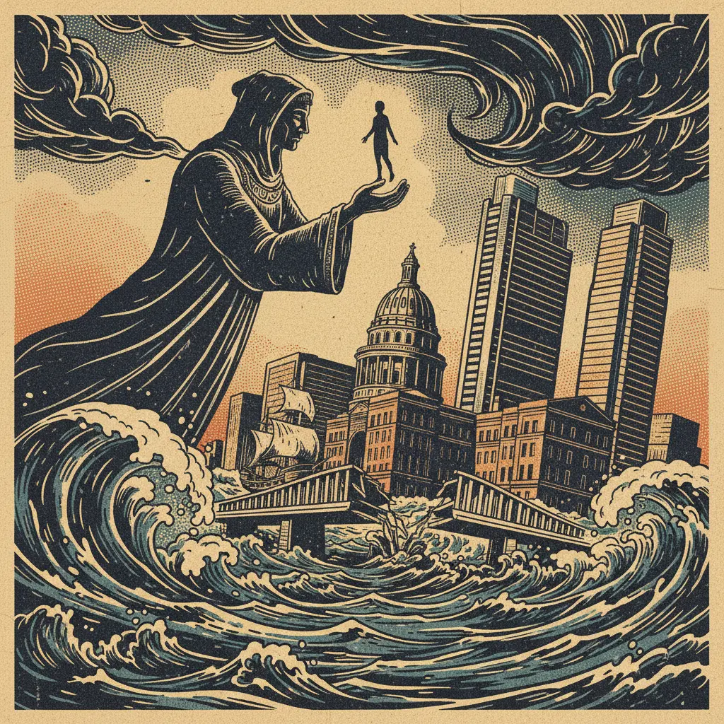 Editorial illustration: THE SEA CLAIMS ANOTHER SACRIFICE