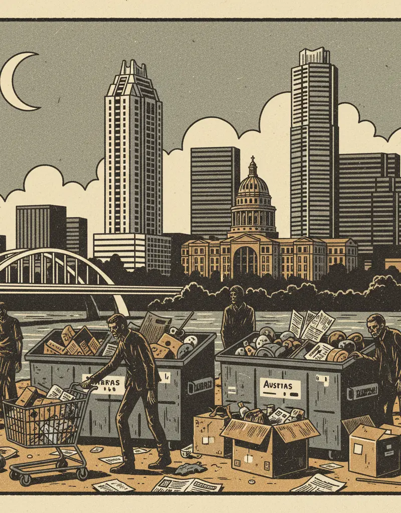 Editorial illustration: NIGHT OF THE LIVING HOMELESS: DUMPSTER EDITION