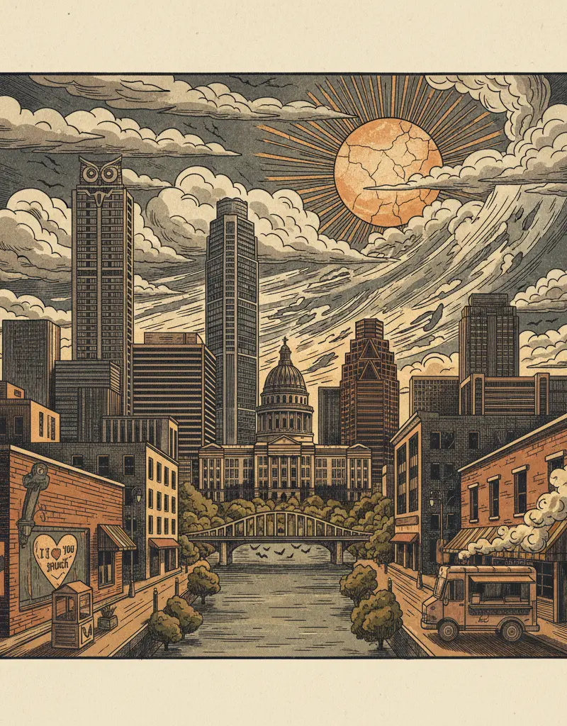 Editorial illustration: WEATHER FORECAST: CONTEMPLATING THE IMPERMANENCE OF SUNSHINE