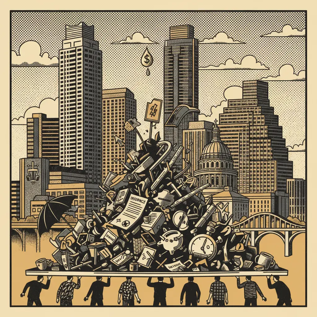 Editorial illustration: WHEN TRAGEDY COMPOUNDS, WHO PAYS THE BILL?