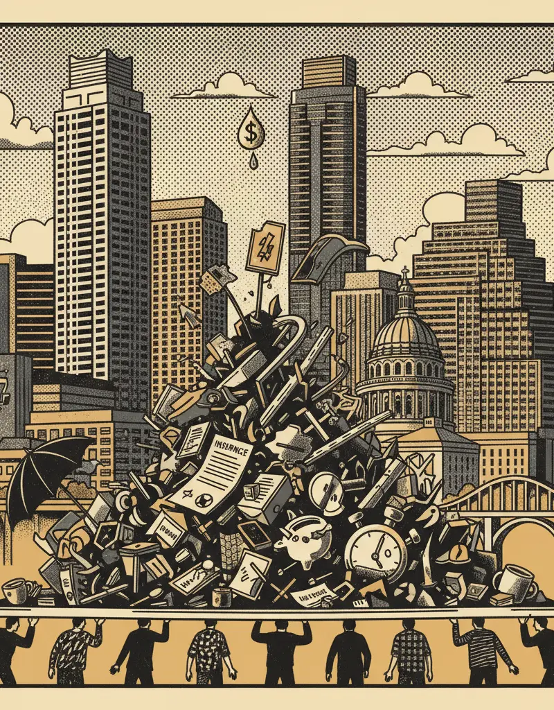 Editorial illustration: WHEN TRAGEDY COMPOUNDS, WHO PAYS THE BILL?