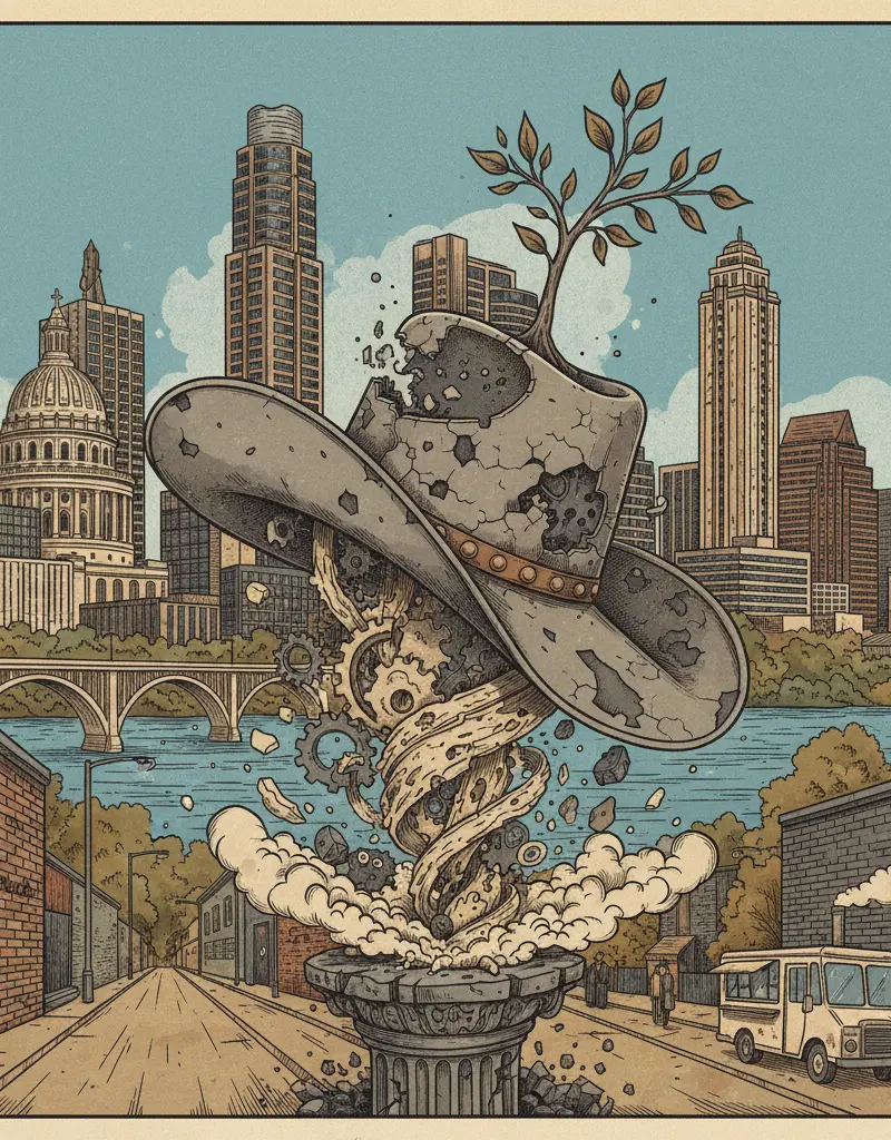 Editorial illustration: GILLESPIE COUNTY GOP DISCOVERS REALITY, TEMPORARILY SUSPENDS FANTASY