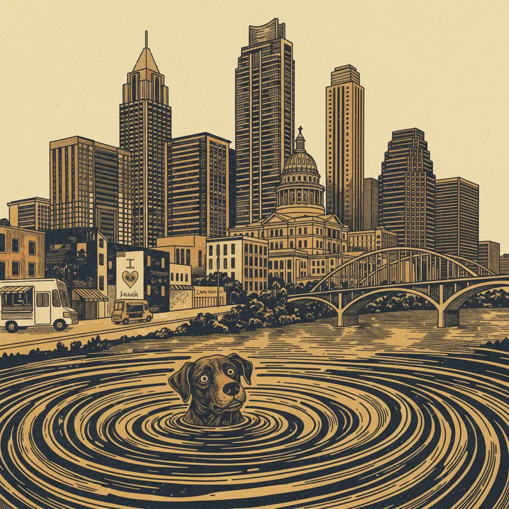 Editorial illustration: NATURE IS TRYING TO KILL YOUR DOG: CITY ISSUES BLUE-GREEN ALGAE WARNING