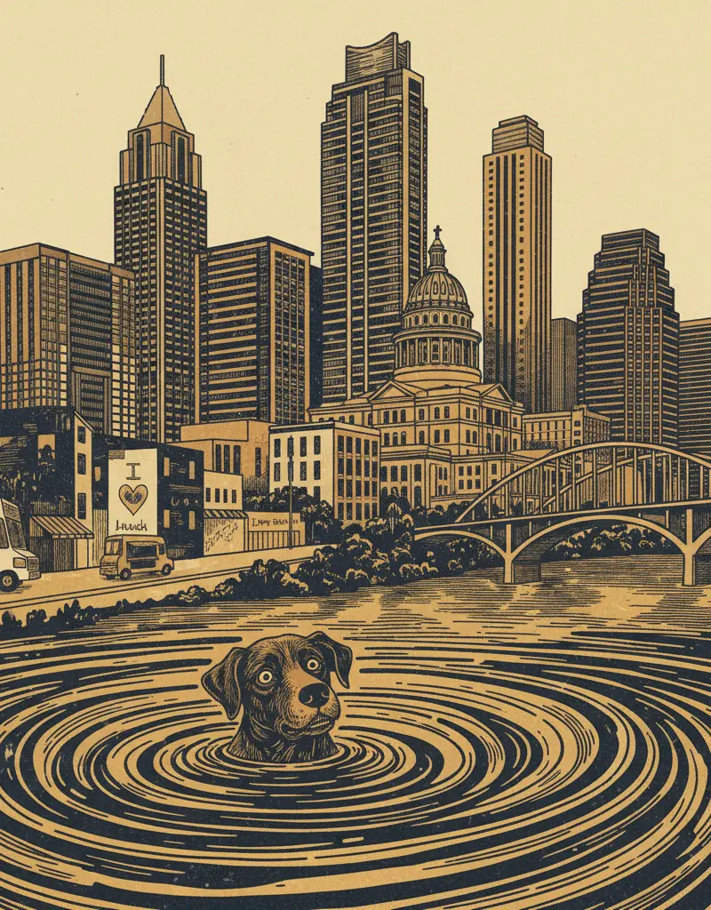 Editorial illustration: NATURE IS TRYING TO KILL YOUR DOG: CITY ISSUES BLUE-GREEN ALGAE WARNING