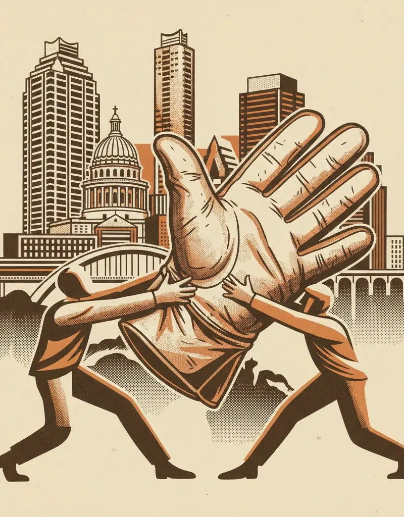 Editorial illustration: THE GLOVE DON'T FIT. OR DOES IT?