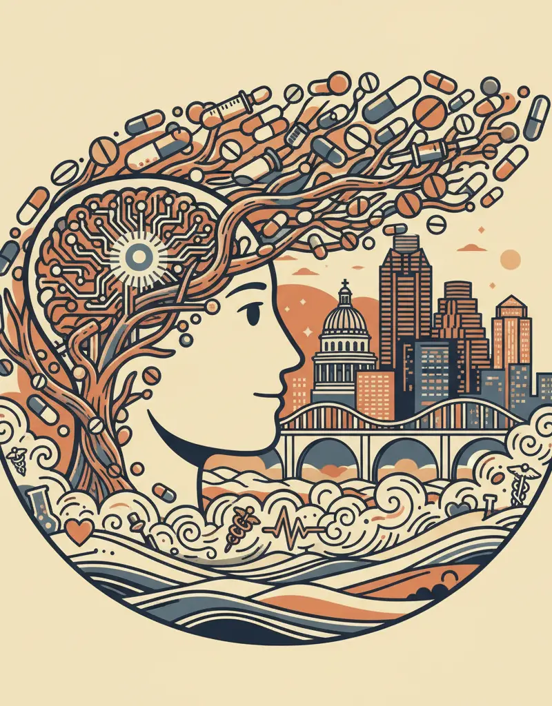 Editorial illustration: MEDICINE SOLVES EXISTENTIAL DREAD, FOR NOW