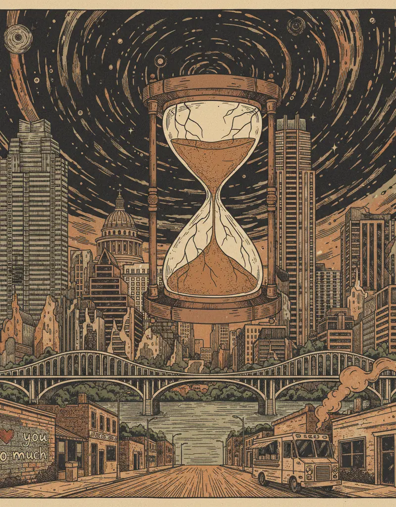 Editorial illustration: BARTLETT'S OPENS SOUTH AUSTIN LOCATION JUST IN TIME FOR THE HEAT DEATH OF THE UNIVERSE